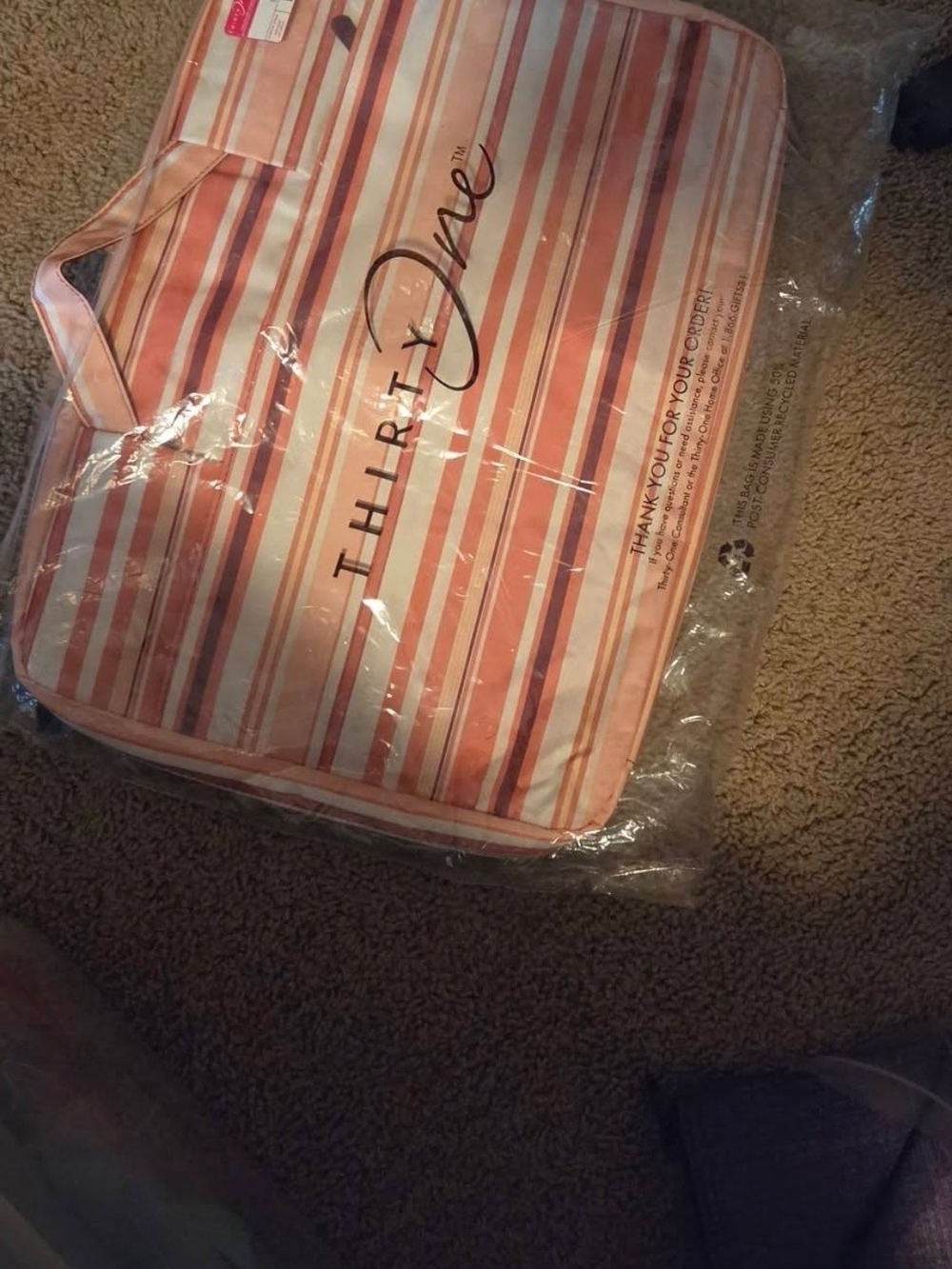 thirty-one Coral and White Striped Laptop Sleeve